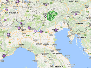 Доломиты Супрески на карте Италии